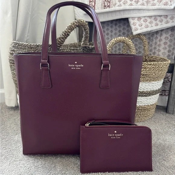 NWOT Kate Spade Deep Cherry Purple Leather Tote - Picture 3 of 4